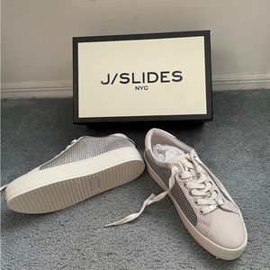 J Slides silver metallic platform sneakers